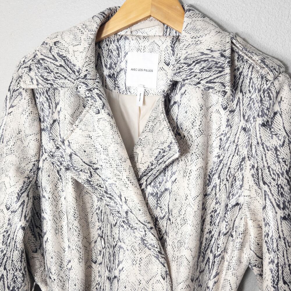 Anthropologie Avec Les Filles Size L White Animal Print Trench Coat - Picture 3 of 12
